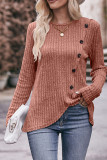 Ribbed Button Irregular Hem Knitting Top