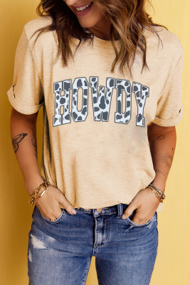 Khaki Cow Print HOWDY Graphic Tee