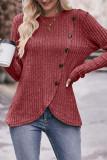 Ribbed Button Irregular Hem Knitting Top