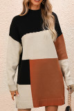 Colorblock Turtle Neck Knitting Sweater Dress