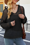Eyelet Hooded Knitting Sweater