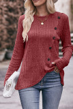 Ribbed Button Irregular Hem Knitting Top