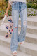 Sky Blue Vertical Striped Ripped Flare Jeans
