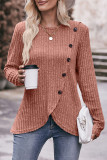 Ribbed Button Irregular Hem Knitting Top