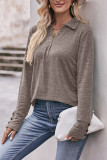 Plain Turndown Neck Long Sleeves Top
