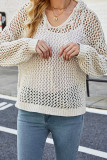Eyelet Hooded Knitting Sweater