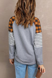 Orange Pumpkin Graphic Plaid Striped Long Sleeve Top