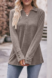 Plain Turndown Neck Long Sleeves Top