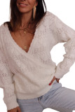 White Surplice V Openwork Textured Sweater