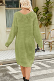 V Neck Texture Knitting Sweater Dress