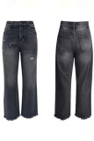 Ripped Raw Hem Distressed Jeans