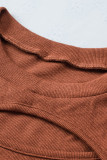 Brown Ribbed Peekaboo Cutout Long Sleeve Top