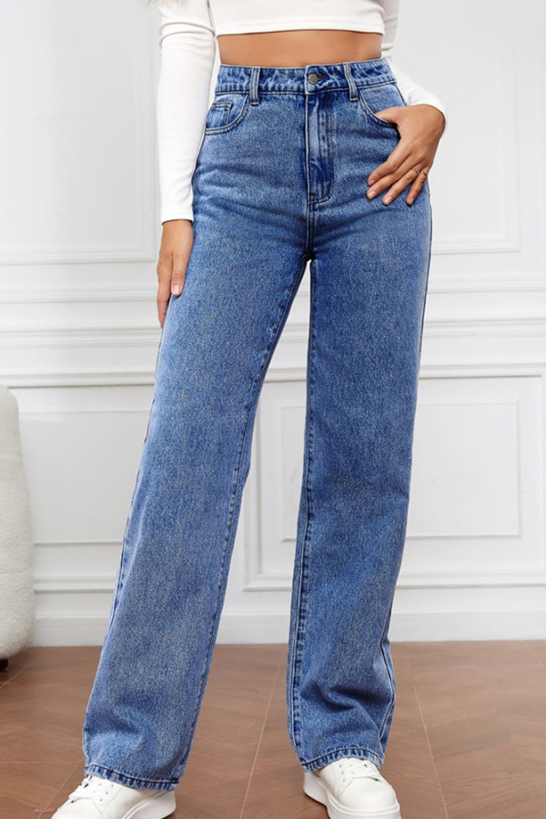Elastic Washed Denim Jeans
