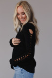 Black Braid Hollow-out Sleeves Knit Top