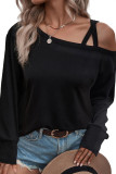 Black One Shoulder Long Sleeve Shift Blouse