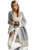 Gray Colorblock Cable Knit Side Pockets Duster Cardigan