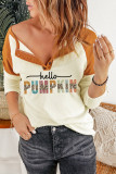 Brown Hello Pumpkin Graphic Colorblock Henley Top