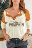 Brown Hello Pumpkin Graphic Colorblock Henley Top