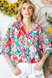 Red Paisley Print 3/4 Lantern Sleeve Shirt