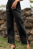 Plain Washed Split Jeans