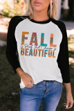 Black Leopard FALL BEAUTIFUL Graphic Raglan Long Sleeve Tee