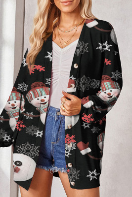 Christmas Printing Button Up Cardigan