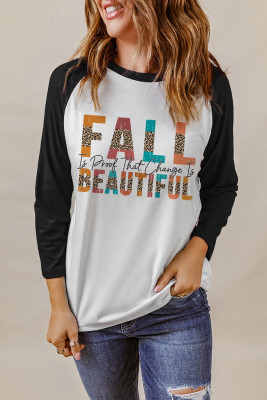 Black Leopard FALL BEAUTIFUL Graphic Raglan Long Sleeve Tee