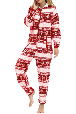 Christmas Style Hooded Zipper One Piece Jumpsuit
