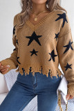 Raw Hem Star Knitting Sweater