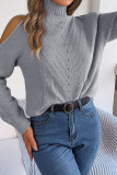 Turtleneck Cold Shoulder Cable Knitting Sweater