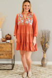 Orange Embroidered Tiered Ruffle Dress