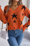 Raw Hem Star Knitting Sweater