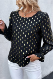 Gold Stamp Black Puff Sleeves Top