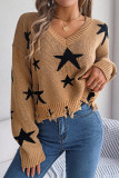 Raw Hem Star Knitting Sweater