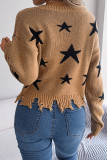 Raw Hem Star Knitting Sweater