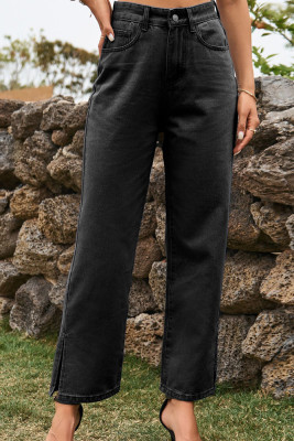 Plain Washed Split Jeans