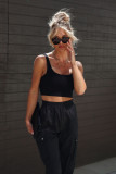 Black Elastic Waist Drawstring Cuffs Cargo Pants