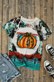 Green Tie-Dye Pumpkin Graphic Crewneck T-shirt