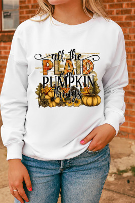 Beige all the Plaid and Pumpkin things Print Graphic Sweatshirt