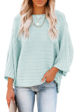 Green Exposed Seam Ribbed Knit Dolman Top