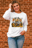 Beige all the Plaid and Pumpkin things Print Graphic Sweatshirt