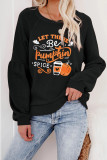 Black Slogan and Pumpkin Graphic Crewneck Pullover Sweatshirt