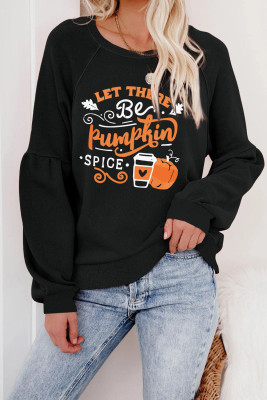Black Slogan and Pumpkin Graphic Crewneck Pullover Sweatshirt