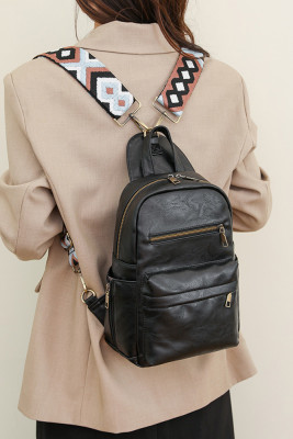 Aztec Strap Zipper PU Leather Backpack