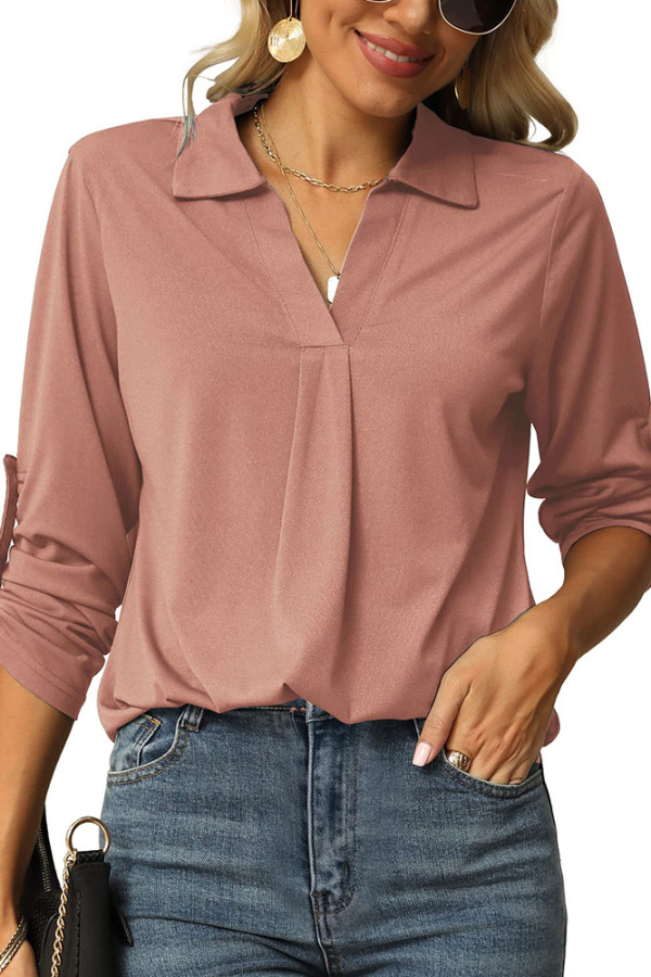 Pink V Neck 3/4 Sleeves Top