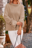 Turtleneck Plain Knitting Split Hem Sweater
