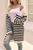 Stripes Splicing Knitting Front Open Cardigan
