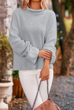 Turtleneck Plain Knitting Split Hem Sweater