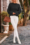 Turtleneck Plain Knitting Split Hem Sweater