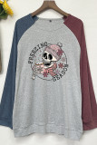 Freezing Season Skull Print Color Block Sleeves Plus Size Top